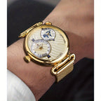 Men's Classic Vintage Quartz Watch for Business – Elegant Golden Dial Dress Wristwatch with Gift Box, Analog Timepiece for Work, Formal & Special Occasions