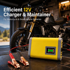 12V Smart Car Battery Charger and Maintainer, Intelligent Trickle Charger with Desulfurization & Temperature Compensation for 2Ah-100Ah Batteries – Compatible with Car, Truck, Motorcycle & Lawn Mower