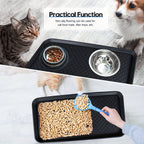 Waterproof Dog Feeding Mat 6pc - Anti-Slip Pet Food Bowl Mat Tray 30x15x1.2 Inch for Dogs Cats Indoor Outdoor Floor Protection - Multi-Purpose Boot Tray Shoe Mat Black