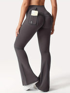 Women's 3-Piece High Waist Flare Yoga Pants Set with Belt and Pockets, Scrunch Butt Lifting Squat Proof 90% Polyester Stretchy Flared Leggings for Workout Gym Running Casual Wear