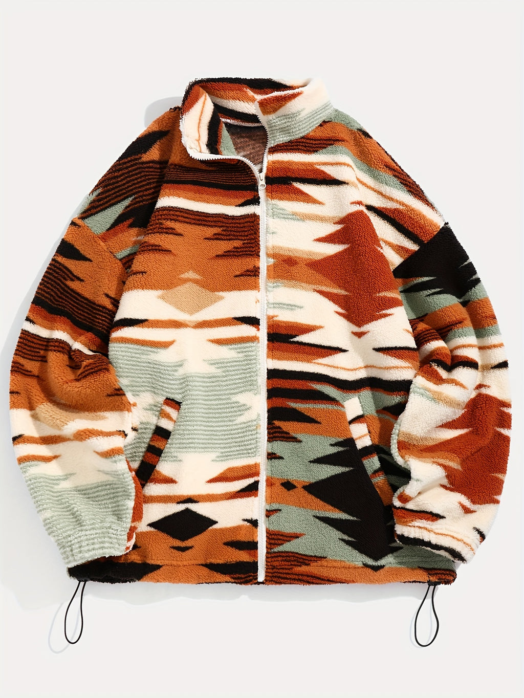 Ethnic Print Zip-Up Jacket Women's Microfleece Plush Zip-Up Jacket Tribal Pattern Fall Winter Coat with Zipper Closure High Elasticity Fleece Outerwear