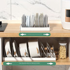 Adjustable Pots and Pans Organizer Rack – Expandable Bakeware Organizer with Dividers & Pot Lid Holder, Under Cabinet or Countertop Kitchen Storage for Pots, Pans, Lids & Bakeware, White Metal