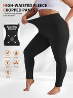 Women's Plus Size Yoga Pants with Pockets – High-Waist Fleece-Lined Warm Leggings for Fall & Winter, Tight-Fitting Elastic Sports Base Layer Pants, Sizes 1XL-5XL in Black, Gray, Burgundy & Navy