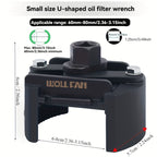 Adjustable Oil Filter Wrench Universal 2-Jaw Reversible Stainless Steel with Hex Socket & Adjustment Knob – German U-Shaped Multi-Function Tool for Engine Oil Change & Filter Removal