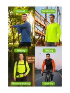 Men's UPF 50+ Sun Protection Hoodie Shirt 3-Pack Long Sleeve Moisture-Wicking Quick-Dry Breathable Outdoor Performance T-Shirt for Hiking Fishing Running – Sizes S to XXXL, Fluorescent Yellow