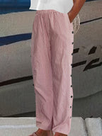 Women's Striped Straight Leg Casual Trousers – Classic Western Style Spring Summer Pants with Pockets for Everyday & Smart Casual Wear
