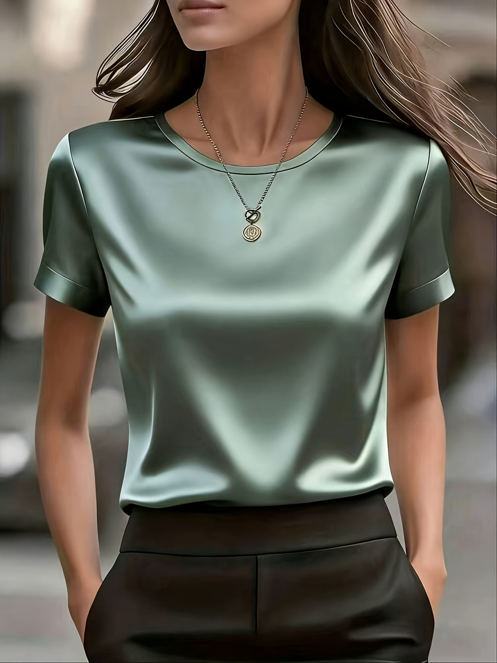 Women's Slim-Fit Elegant Office T-Shirt – Solid Color Formal Fitted Top for Work, Business Casual & Everyday Professional Style