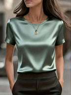 Women's Slim-Fit Elegant Office T-Shirt – Solid Color Formal Fitted Top for Work, Business Casual & Everyday Professional Style