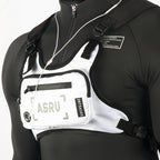 Reflective Chest Bag Running Vest Pack Lightweight Adjustable Crossbody Sling Bag for Men Women – Waterproof Sport Chest Pack for Cycling Hiking Skiing with Headphone Hole, Black & White