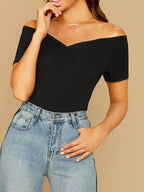 Black Off-The-Shoulder Form-Fitting Top for Women – Sexy Bodycon Crop Top, Elegant Going Out Shirt for Date Night & Party