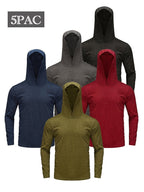 Men's Quick-Dry Hoodie 5-Pack Windproof Moisture-Wicking – Breathable Ice-Fabric Long Sleeve Athletic Sweatshirt for Sports Fitness Outdoor Hiking, S M L XL XXL XXXL
