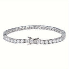 Moissanite Tennis Bracelet 925 Sterling Silver Round Cut Lab Simulated Diamond Safety Buckle Elegant Luxury Jewelry Gift for Men Women Christmas