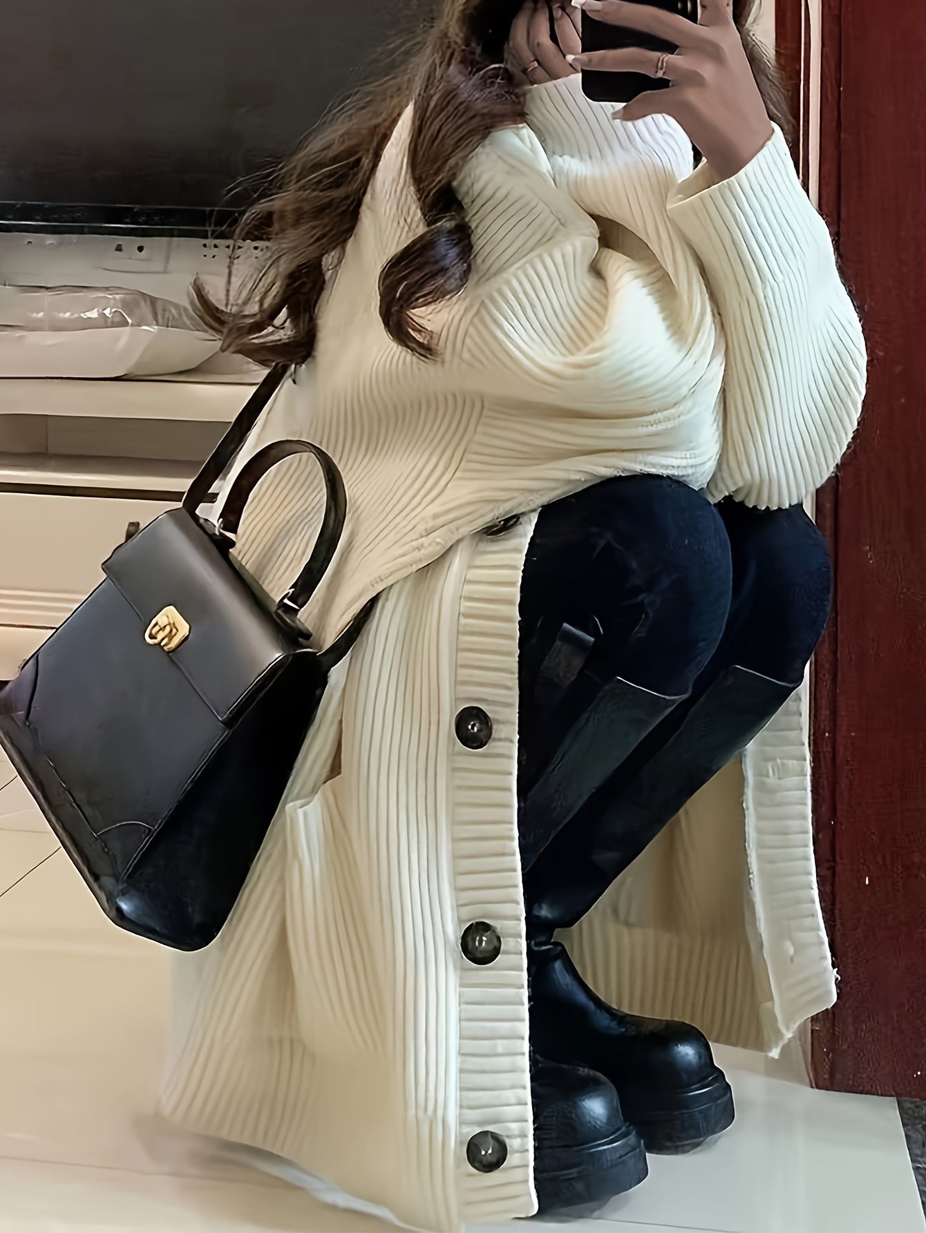 Oversized Ribbed Knit V-Neck Button Down Cardigan Sweater Women Fall Winter Casual Cozy Layering Outerwear
