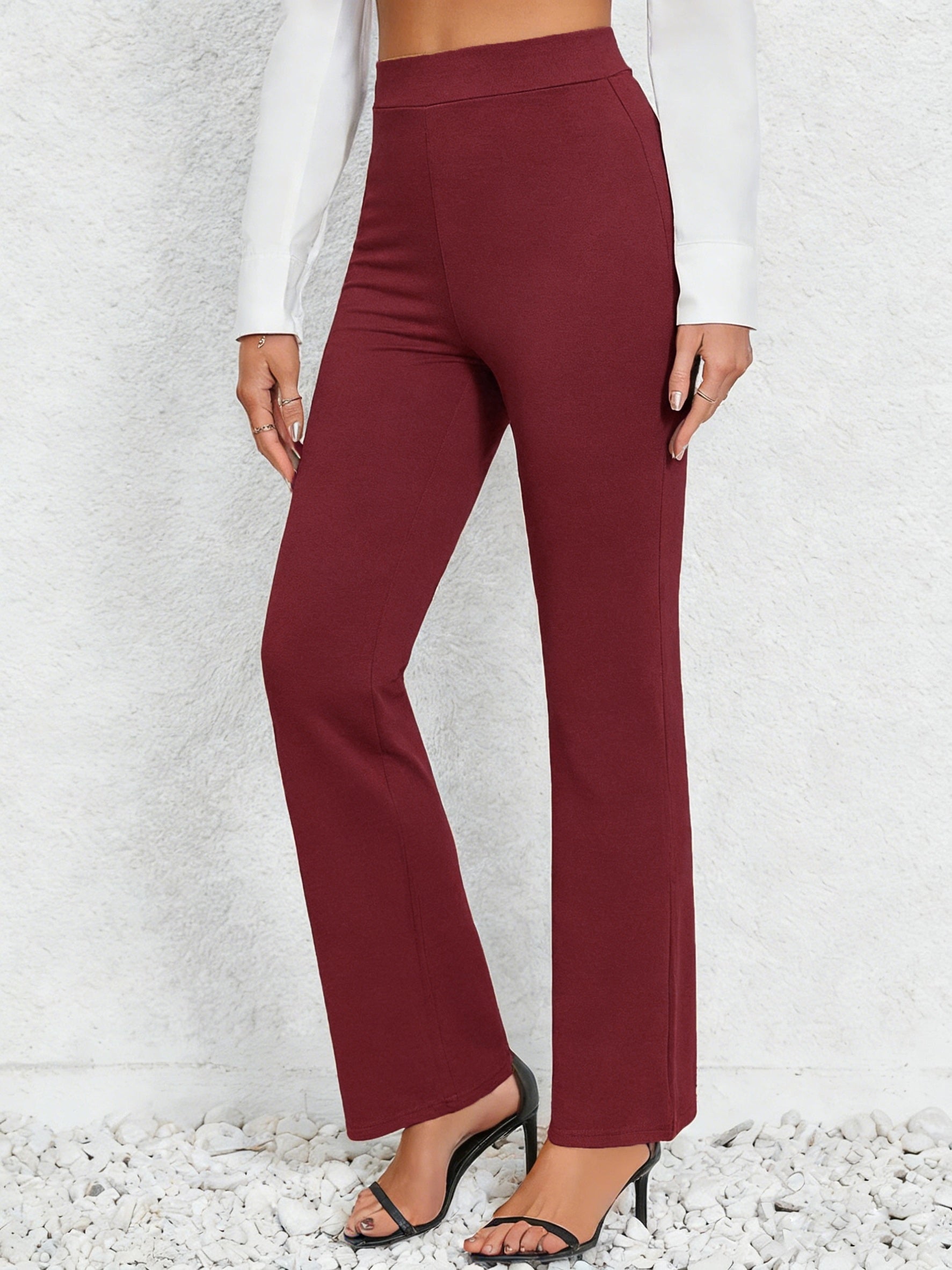 Women's Elastic Waist Straight-Leg Pants – Four-Way Stretch 95% Polyester Loose Fit Machine Washable All-Season Casual Trousers