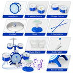 Kids Drum Set for Toddlers & Children - Complete Jazz Kit with Bass Drum, 2 Mid Drums, 2 Snare Drums, Cymbal, Spring Foot Pedal, Drumsticks, Music Stand & Stool | Beginner Percussion Gift for Boys & Girls