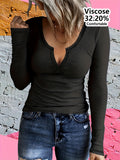 Women's Split Neck Long Sleeve T-Shirt Slim Fit Stretch Lightweight Breathable Fabric Spring Summer Autumn Multi Color Options S-XL