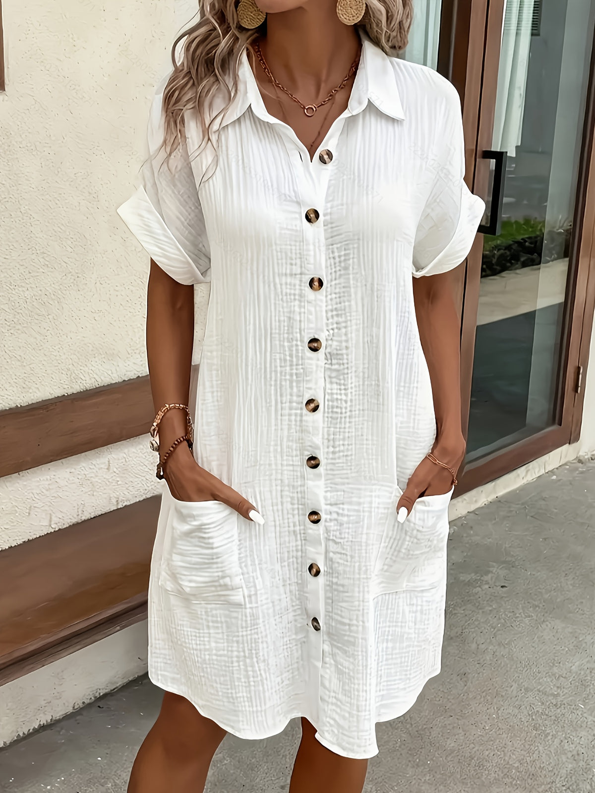 Women's Solid Color Lapel Collar Button-Down Sleeveless Shirt Dress – Breathable Knee-Length Vintage Flutter Sleeve Casual Dress for Spring Summer