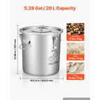 Stainless Steel Dog Food Storage Container 20L 5.28 Gal Large Airtight Pet Food Bin with Lid & Dual Handles for Dogs Cats - Metal Dog Food Canister for Rice Flour Coffee Keep Fresh Easy to Clean