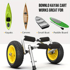 Bonnlo Portable Kayak Trolley Cart Collapsible Cast Aluminum Alloy with 10" Solid Wheels - Fits Canoes, Paddle Boards, Jon Boats, Float Mats & Watercraft Transport
