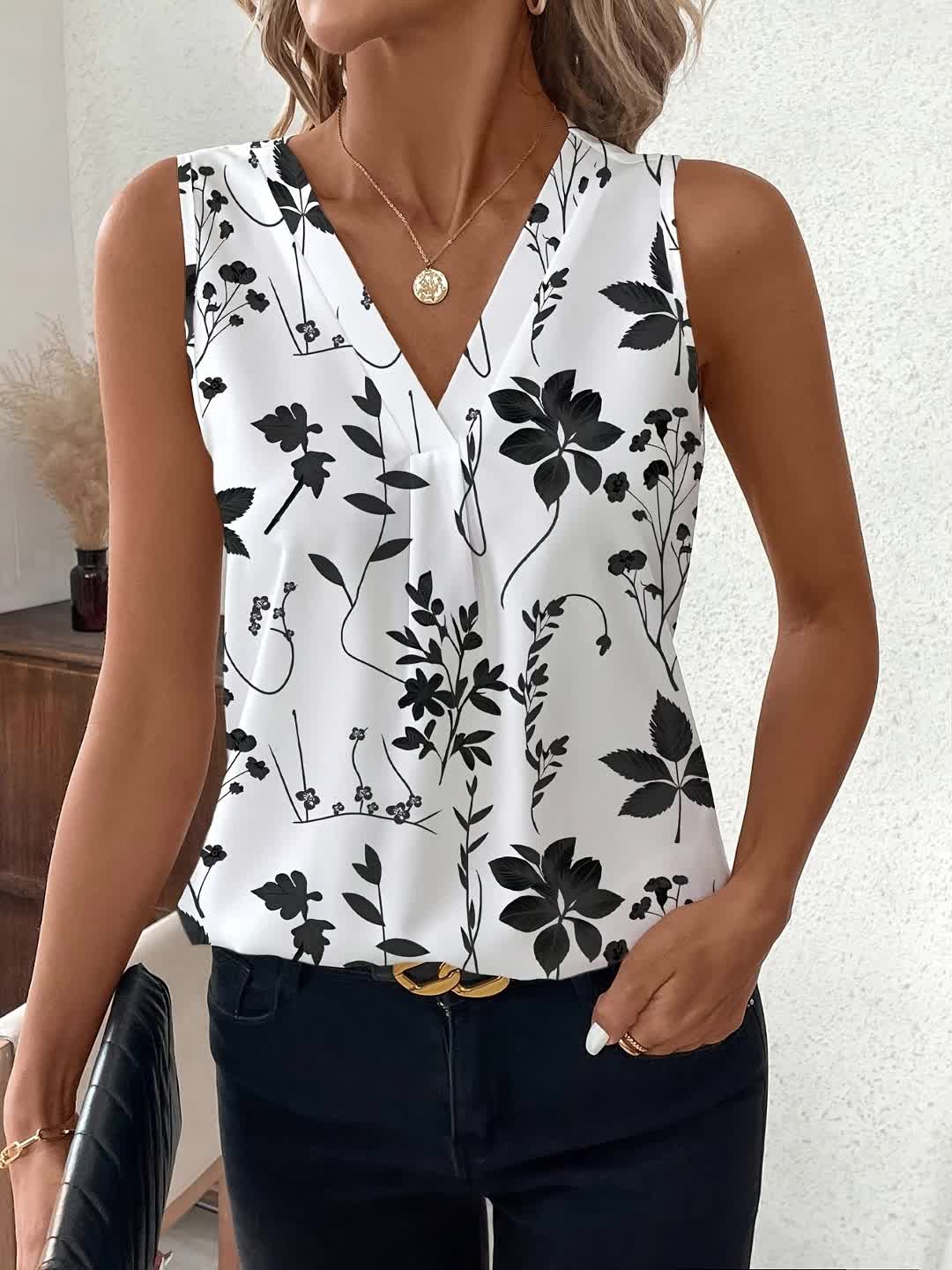 Women's Elegant Floral Print Sleeveless Vest - Casual Chic Tank Top Summer Boho Blouse Ladies Fashion Lightweight Outerwear New Arrival
