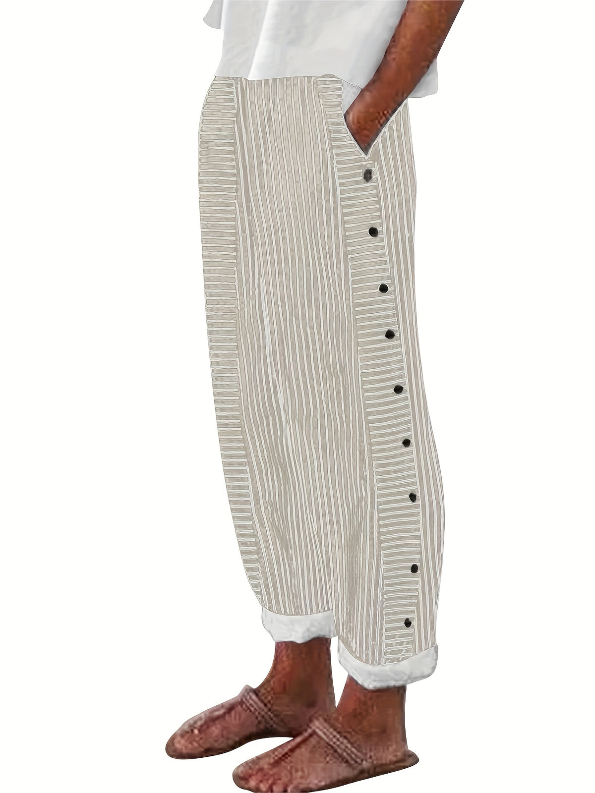 Women's Striped Straight Leg Casual Trousers – Classic Western Style Spring Summer Pants with Pockets for Everyday & Smart Casual Wear