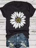 Women's Daisy Flower Print Round Neck T-Shirt | Casual Summer Tops for Women Short Sleeve Tee Shirts Cute Floral Graphic Tshirts S M L XL XXL