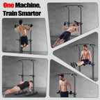 Adjustable Height Power Tower Dip Station – Multi-Function Pull Up Bar, Strength Training Workout Station for Home Gym – Black T055KX, No Backrest & Red T055CDU Models