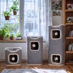 Foldable Multi-Level Cat Tree Tower for Indoor Cats - Scratch-Resistant Cat House with Cozy Top Bed Hideaway and Bell Balls, 1 to 3 Layers Cat Furniture for Climbing Playing and Resting