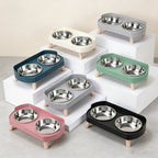 Elevated Cat Bowls Raised Stainless Steel - Double Cat Food and Water Bowl Set, Anti-Vomit Neck Protection, Non-Slip Feeder Stand, Splash-Proof Dishwasher Safe, Includes 2 Bowls & Pet Food Scoop for Indoor Cats
