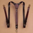 Men's Faux Leather Suspenders - Retro Adjustable Y-Back Braces with Rivet Detail, Elegant Vintage Clip-On Suspenders for Daily Formal Wedding & Party Wear, Great Gift for Him