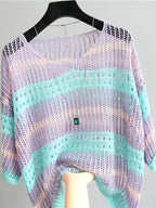 Hollow Out Half Sleeve Beach Cover Up for Women Elegant Loose Swimsuit Cover Up Summer Vacation Boho Tunic Top Light Purple White Cyan Black S M L XL