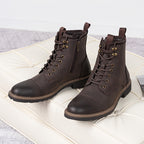 Men's Motorcycle Chukka Boots – Zipper & Lace-Up Genuine Leather Casual Fashion Boots with Non-Slip Sole, Cap Toe, Breathable Cushioned Insole, Black & Brown | Velora