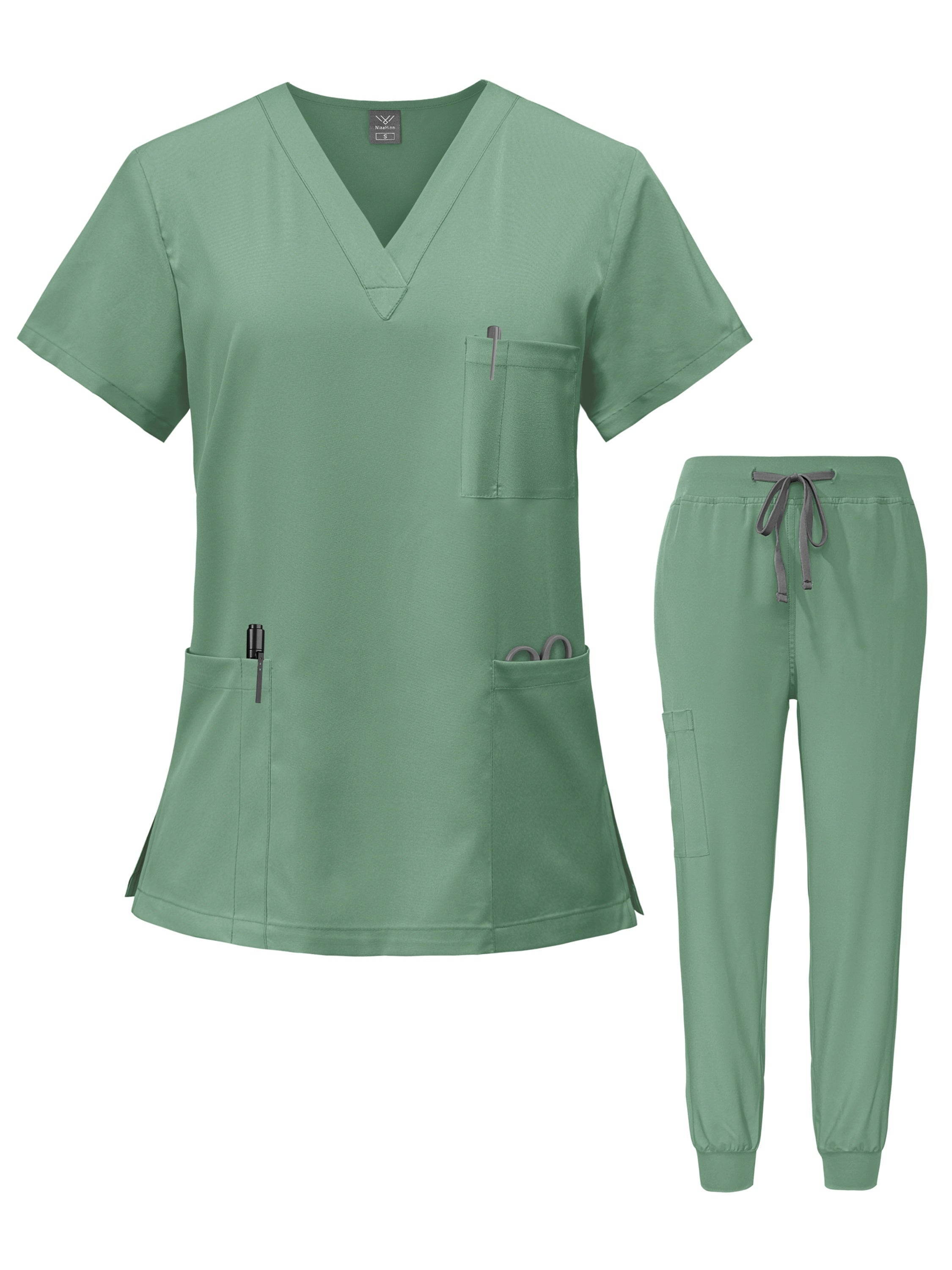 Nurse Scrubs Set – V-Neck Top & Jogger Pants Uniform for Nursing, Medical, Dental & Hospital Healthcare Workers, Solid Color Workwear with Pockets