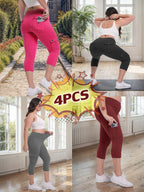 Women's High Waist Yoga Capri Pants 4-Pack 4-Way Stretch Butt Lifting Tummy Control 4 Pockets - Workout Running Sports Leggings S-XXL All Season