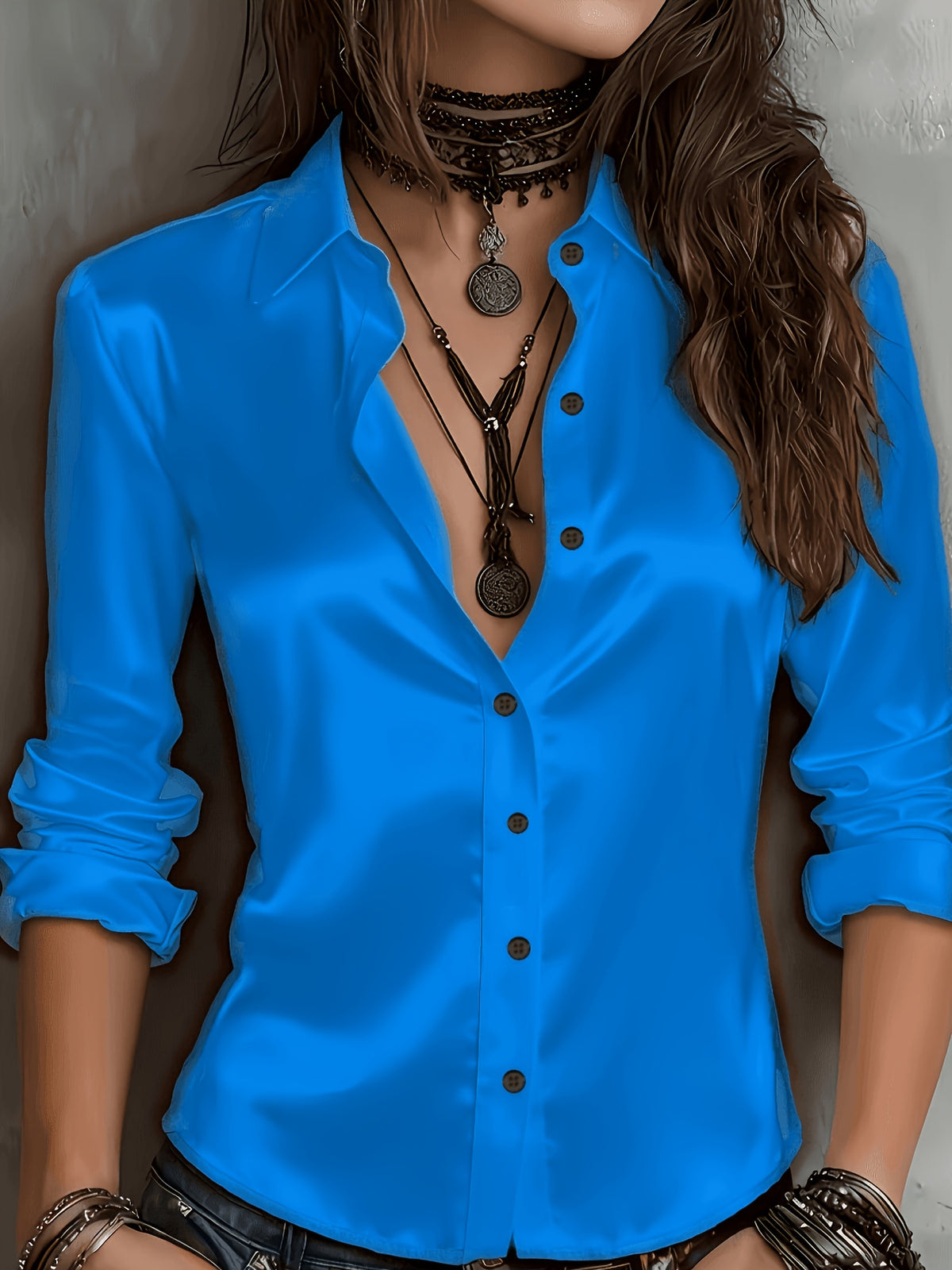 Women's Satin Shirt Elegant Commuter Blouse All Season Temperament Button-Down Top Silky Smooth Office Work Casual Wear S M L XL XXL