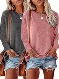 2 Pack Women Long Sleeve T-Shirts Solid Round Neck Casual Basic Layering Tops Spring Fall Shirt Pink Gray Blue Green Khaki S M L XL XXL