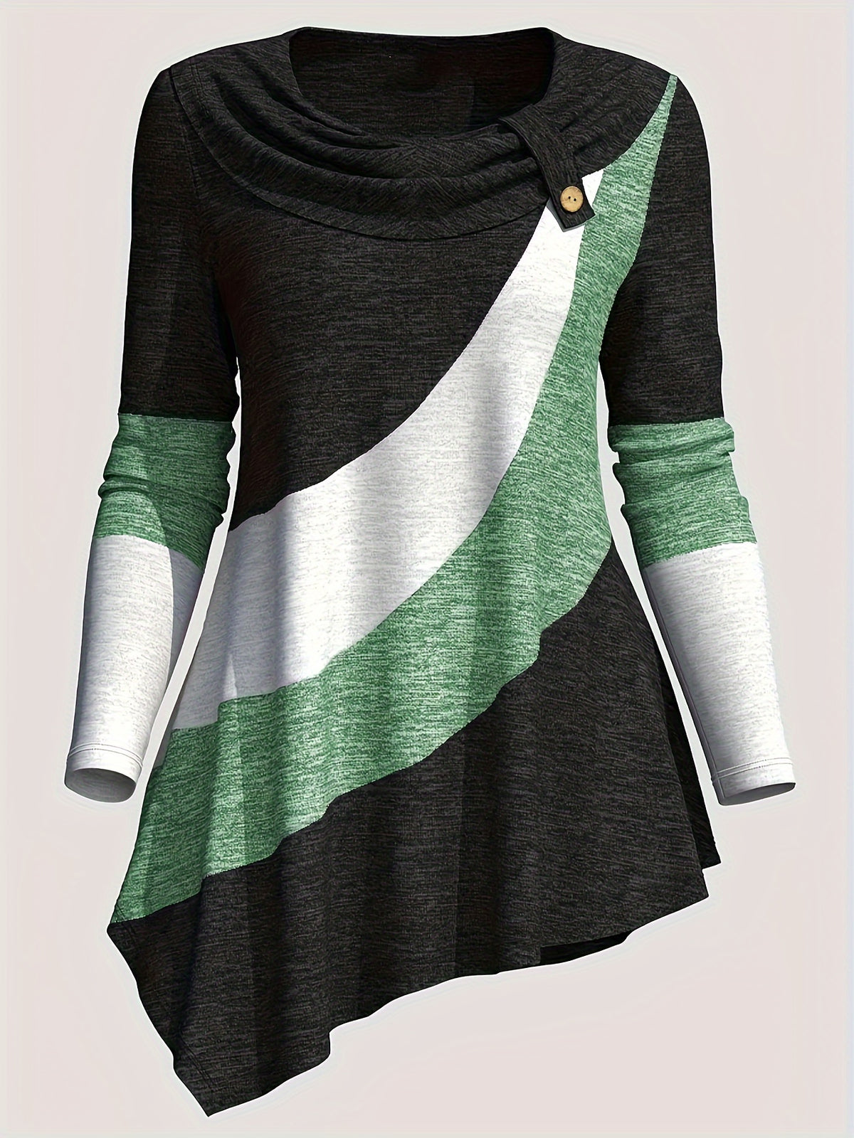 Color Block Patchwork Long Sleeve Top Women Irregular Hem Wide Lapel Knit Casual Spring Fall Black Mixed Colors S M L XL XXL
