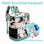 Insulated Cooler Backpack 30 Can Leopard Print with Mesh Pockets & Adjustable Straps - Leakproof Nylon Cooler Bag for Beach Camping Picnic Hiking Travel Daily Use