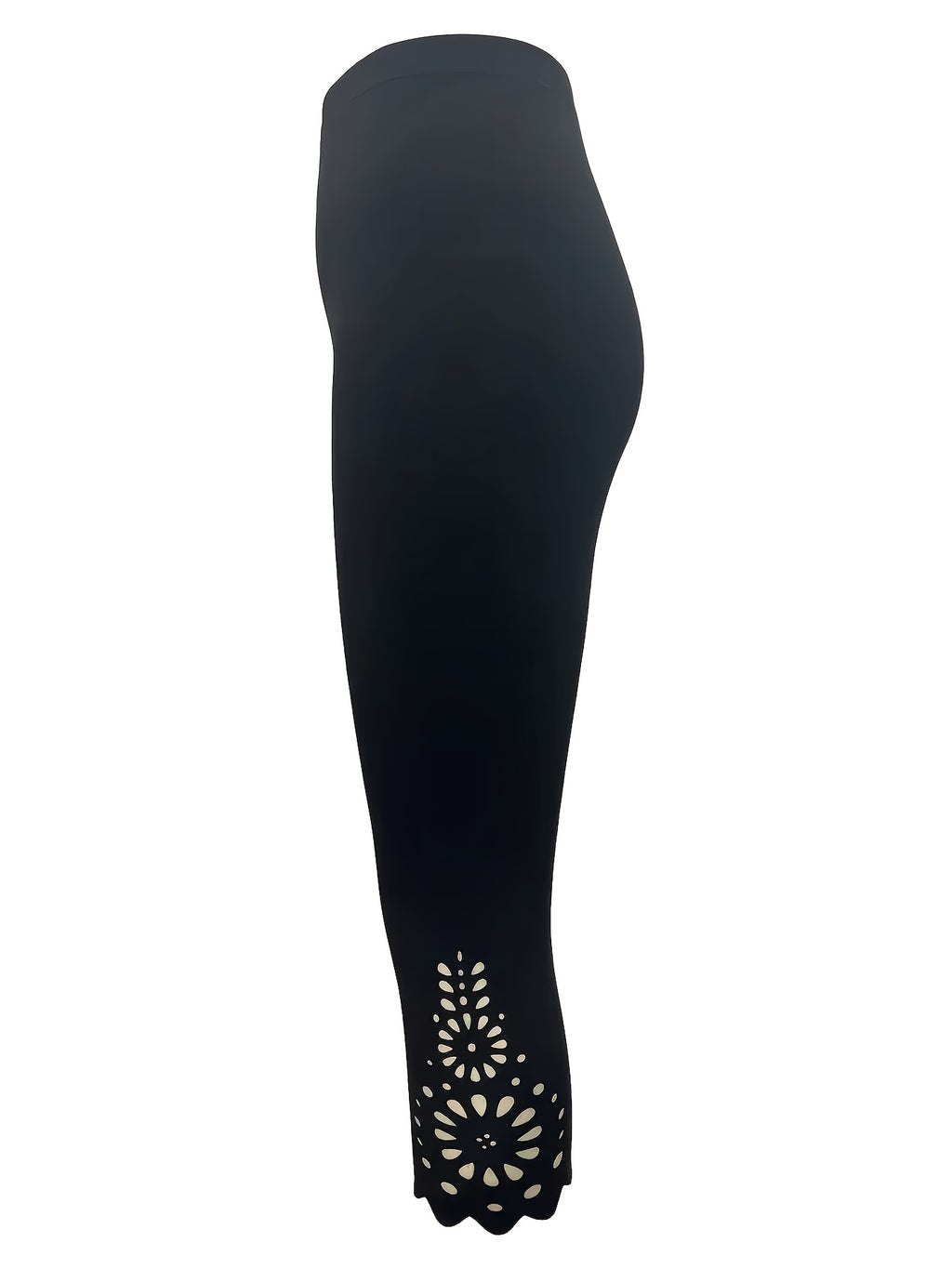 Women's High Stretch Capri Leggings Cut Out Mid-Calf Pants Breathable Tummy Control – 95% Polyester Non-Sheer Elastic Black S-XXL