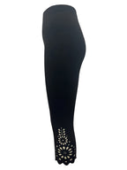 Women's High Stretch Capri Leggings Cut Out Mid-Calf Pants Breathable Tummy Control – 95% Polyester Non-Sheer Elastic Black S-XXL