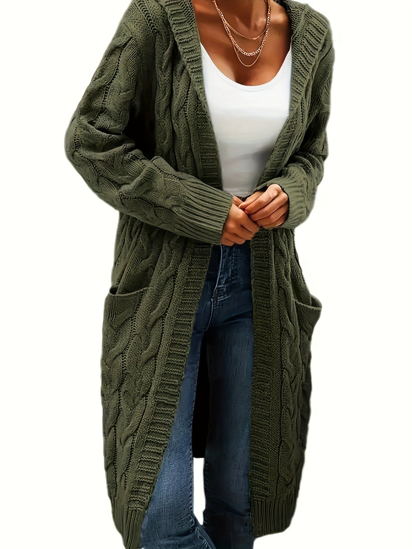 Women's Collarless Knit Cardigan – Minimalist Solid Color Polyester Casual Open Layer for Fall & Winter in 19 Colors