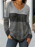 V-Neck Long Sleeve Top Women Geometric Print Casual Shirt Spring Summer Fall Stretchy Polyester Elastane Coffee Peacock Blue S M L XL XXL