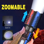 Rechargeable Tactical Flashlight 2 Pack USB COB LED – Ultra Bright 5 Modes Zoomable 200-500M Beam LCD Display for Camping Fishing Hunting Cycling Emergency