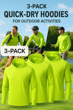 Men's UPF 50+ Sun Protection Hoodie Shirt 3-Pack Long Sleeve Moisture-Wicking Quick-Dry Breathable Outdoor Performance T-Shirt for Hiking Fishing Running – Sizes S to XXXL, Fluorescent Yellow