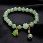 Bead Bracelet Set 7 Pieces for Women & Men – Butterfly & Lily Pendant Imitation Jade Retro Chinese Style Stackable Bracelets, Elegant Boho Wrist Jewelry Gift for Birthday Anniversary Valentine's Day