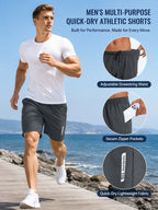 Men's Athletic Shorts 5-Pack – Quick-Dry Gym Workout & Basketball Shorts with Stretch Waistband & Side Zip Pocket, Lightweight Activewear for Running, Hiking & Casual Wear