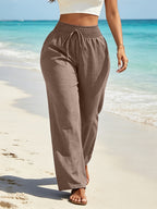 Wide Leg Pants Women High Waisted - Elastic Waist Loose Flowing Trousers, Beach Vacation Travel Pants, Casual Boho Palazzo Pants for Women S M L XL