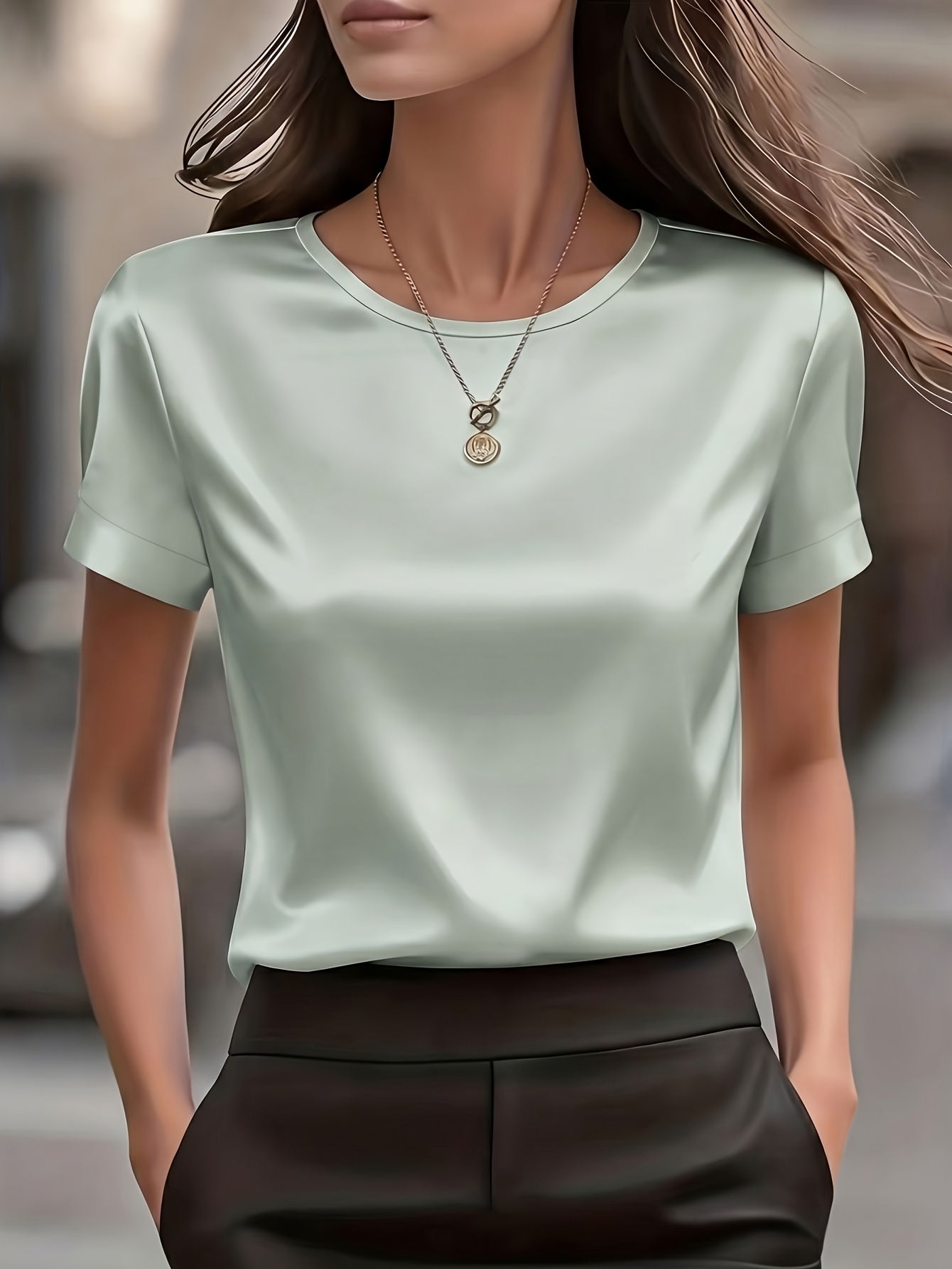 Women's Slim-Fit Elegant Office T-Shirt – Solid Color Formal Fitted Top for Work, Business Casual & Everyday Professional Style