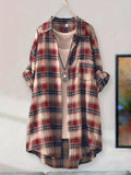 Casual Plaid Shirt for Men Women Mid-Length Loose Fit Button Down Flannel Shirt S M L XL XXL Multiple Colors
