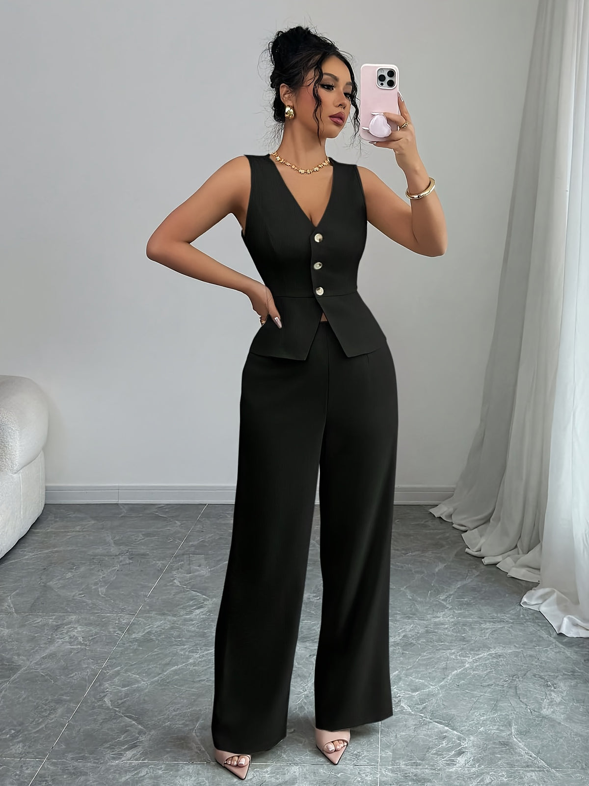 Women's Sleeveless Vest and Pants Set Elegant Office Two Piece Suit Summer Business Casual Workwear Outfit Black White Navy Burgundy XS-XL